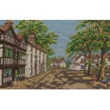 PAIR B.W.A. MACCLESFIELD SILK WOVEN PICTURES IN COLOURS 'Gawsworth Old Rectory' and 'Prestbury