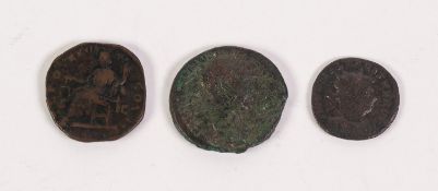 THREE ROMAN BRONZE COINS M. Aurelius (161-180) Tacitus and Trajan (3)