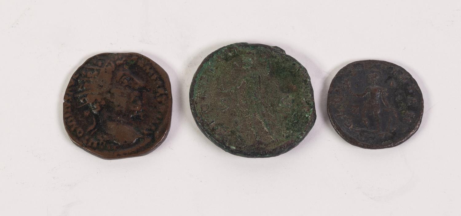 THREE ROMAN BRONZE COINS M. Aurelius (161-180) Tacitus and Trajan (3) - Image 2 of 2