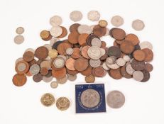 A QUANTITY OF PRE AND DECIMAL BRITISH AND IRISH COPPER AND SILVER COINAGE, TWO CHURCHILL (1965)