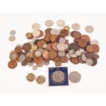 A QUANTITY OF PRE AND DECIMAL BRITISH AND IRISH COPPER AND SILVER COINAGE, TWO CHURCHILL (1965)