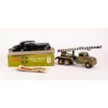 GAMA - WEST GERMANY VINTAGE TINPLATE FRICTION POWERED 211 ROCKET LAUNCHER TRUCK, green and metallic,