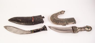 MIDDLE EASTERN YEMEN JAMBIYA with typical curved steel short double edge blade, decorated in