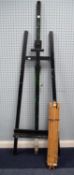 POST WAR WOOD ARTISTS EASEL 5'7" (170cm) high and a  ROWNEY PORTABLE BLONDWOOD EASEL, adjustable