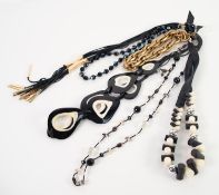 SIX LONG NECKLACES 1960s to 1980s, including two striking black and white plastic necklaces (6)