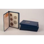 ELEVEN SET OF BRITAINS FIRST DECIMAL COINS, the five uncirculated coins in Royal Mint blue plastic