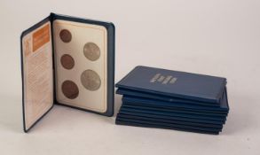 ELEVEN SET OF BRITAINS FIRST DECIMAL COINS, the five uncirculated coins in Royal Mint blue plastic