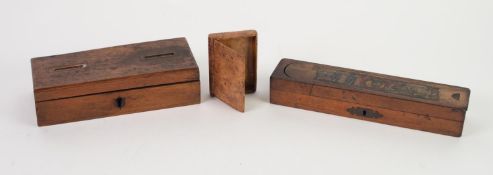 19th CENTURY BURR WOOD BOOK SHJAPED POCKET SNUFF BOX witht well-carved rounded hinges to the '