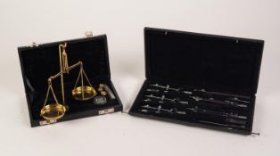 SET OF APOTHCARY'S TRAVELLING BALANCE SCALES AND A SET OF GRAM WEIGHTS, in small fitted black case