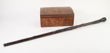 AFRICAN CARVED EBONY WALKING STICK, the shaft entwined with a snake, 39" (99cm) long and a  LATE