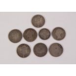 SEVEN VICTORIA SILVER HALF CROWNS FROM 1849-1901 all showing varying degrees of wear and a SILVER