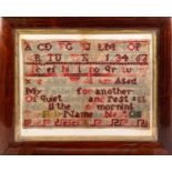 LATE VICTORIAN WOOLWORKED ALPHABET AND RELIGIOUS TEXT SAMPLER, Alice Woodham aged 11 (circa 1890) 9"