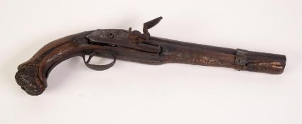 TURKISH EARLY NINETEENTH CENURY FLINTLOCK PISTOL, lacking hammer, back-plate and ornamentation to