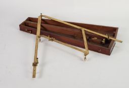 EARLY TWENTIETH CENTURY LACQUERED BRASS ARTISTS PANTOGRAPH, raised on supports with white ceramic