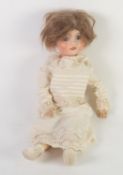 VERLINGUE - FRANCE CIRCA 1920's BISQUE SWIVEL HEADED DOLL, with large blue glass eyes, open mouth