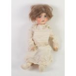 VERLINGUE - FRANCE CIRCA 1920's BISQUE SWIVEL HEADED DOLL, with large blue glass eyes, open mouth