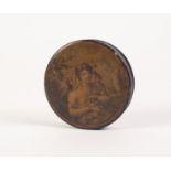 REGENCY LACQUERED PAPIER MACHE TABLE SNUFF BOX, the circular top applied with classical female print