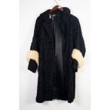 LADIES VINTAGE ASTRAKHAM FUR COAT, with pastel mink cuffs,  A LADIES NATURAL BROWN MINK HAT, A