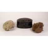 EARLY TWENTIETH CENTURY BLACK JAPANNED AND GILT SOLICITORS/BARRISTERS OVAL WIG TIN, with hasp
