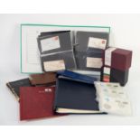 INTERESTING LOT TO INCLUDE GB POSTAL HISTORY, QEII coin cases, few in binder, also Royal Mail silver