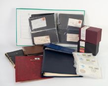 INTERESTING LOT TO INCLUDE GB POSTAL HISTORY, QEII coin cases, few in binder, also Royal Mail silver