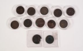 ELEVEN VICTORIA YOUNG HEAD COPPER HALF PENNIES FROM 1853 (VF), the remainder mainly (F) and an