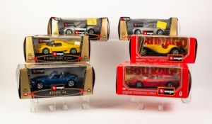 SIX BURAGO MINT AND BOXED 1/24 SCALE DIE CAST MODELS OF VINTAGE SPORTS CARS, including; Ferrari