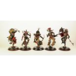 FIVE FRANKLIN MINT HAND PAINTED DETAILED BRONZE FIGURES OF NATIVE AMERICAN INDIANS BY OR AFTER J.