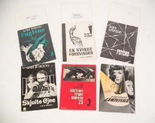 SIX 1950's/60's ALFRED HITCHCOCK, DANISH BROCHURES, COMPRISING; 'The Birds', 'Dial M for Murder', '