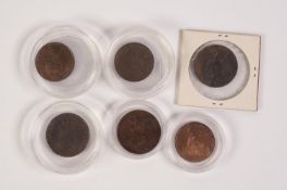 SIX VICTORIA YOUNG HEAD COPPER HALF PENNY COINS, viz 1846 (F), 1854 (EF), 1857 (EF), 1871 (EF+),