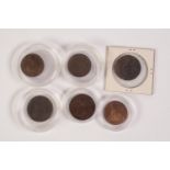 SIX VICTORIA YOUNG HEAD COPPER HALF PENNY COINS, viz 1846 (F), 1854 (EF), 1857 (EF), 1871 (EF+),