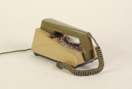 VINTAGE TWO TONE GREEN DIAL TELEPHONE CIRCA 1960's with wedge shaped body and angular handset,