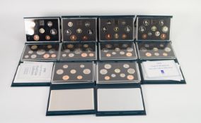 TEN ROYAL MINT ?UNITED KINGDOM PROOF COIN COLLECTIONS? IN HARD BLUE PRESENTATION CASES, four with