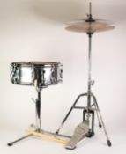 PREMIER EVERPLAY EXTRA PLUS 75 ALUMINUM SNARE DRUM with plastic head on stand and HI-HAT CYMBOLS