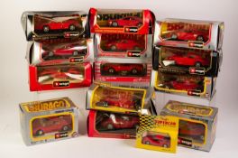 THIRTEEN BURAGO AND OTHER 1:24 SCALE DIECAST METAL MODELS OF SPORTS AND FORMULA ONE RACING CARS,
