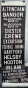 SIX VINTAGE BUS DESTINATION BLINDS MAINLY RELATING TO MANCHESTER  but also including Liverpool