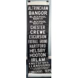 SIX VINTAGE BUS DESTINATION BLINDS MAINLY RELATING TO MANCHESTER  but also including Liverpool