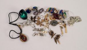 18 PAIRS OF DROP EARRINGS for pierced ears, including a pair of Mexican silver and mother of pearl