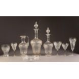 TWENTY TWO PIECE EDWARDIAN CUT GLASS PART TABLE SERVICE OF DRINKING GLASSES IN FIVE DIFFERENT SIZES,