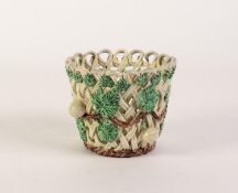 LATE NINETEENTH CENTURY MAJOLICA WOVEN POTTERY BOWL, of steep sided form, applied with a
