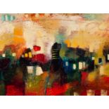 JOHN AND ELLI MILAN (MODERN) MIXED MEDIA ON CANVAS ?Sunset Mosaic III? Signed, untitled, (title