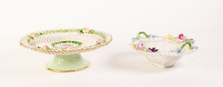 ADDERLEY ?FLORAL? CHINA TWO HANDLED BASKET, of oval form with floral encrusted border and moulded