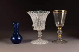 VENETIAN LATTICINO GOBLET, with flared bowl, twin knopped stem and spreading foot, 6 ½? (16.5cm)