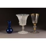 VENETIAN LATTICINO GOBLET, with flared bowl, twin knopped stem and spreading foot, 6 ½? (16.5cm)