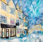 KATHERINE DOVE (MODERN) MIXED MEDIA ON BOARD ?Snow in Stow? Signed and titled verso 24? x 24? (