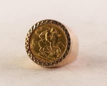 GEORGE V (1914) GOLD HALF SOVEREIGN, loose mounted as a ring in 9ct gold, 14.7 gms gross