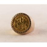 GEORGE V (1914) GOLD HALF SOVEREIGN, loose mounted as a ring in 9ct gold, 14.7 gms gross