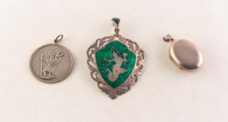 SIAMESE SILVER AND ENAMEL PENDANT, a silver LOCKET and a silver St Christopher PENDANT (3)