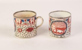 PAIR OF EARLY 19th CENTURY, POSSIBLY MILES MASON, STAFFORDSHIRE PORCELAIN COFFEE CANS, silver lustre