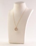 'PREMIER' 9ct GOLD FINE CHAIN NECKLACE, 18in (45.7cm) long with 9ct GOLD CIRCLET PENDANT, set with